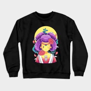 Japanese geisha with blooming rose Crewneck Sweatshirt